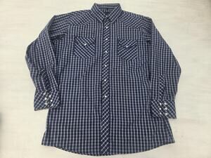 Vtg White Horse Pearl Snap Shirt Mens L Blue Plaid Long Sleeve Western Cowboy